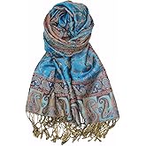 Achillea Reversible Paisley Pashmina Rave Scarf – Exotic Indian Shawls and Wraps for Evening Dresses, Festivals, All Seasons