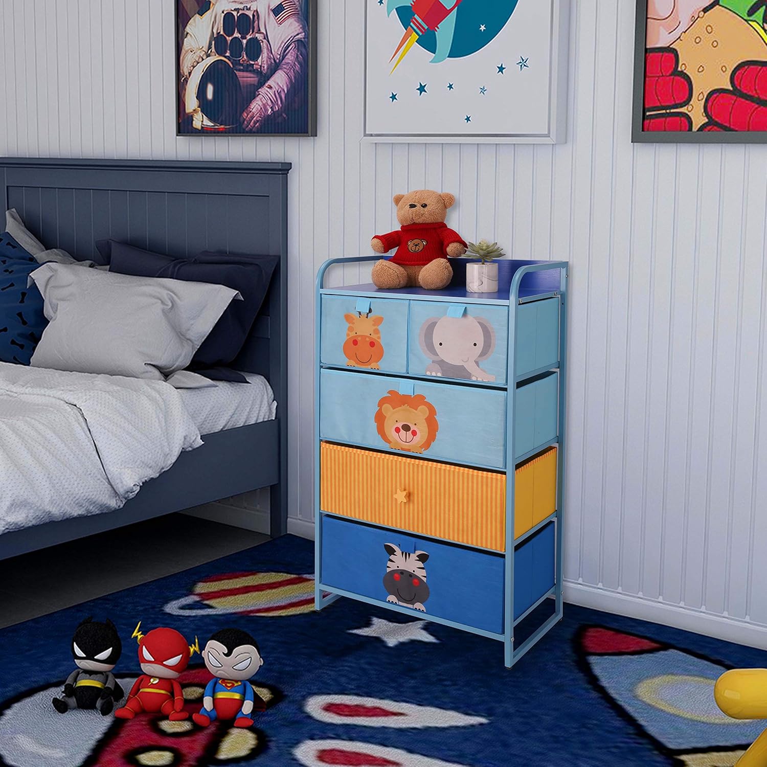 MY LUNA HOME Kids Dresser with 5 Drawers – Nursery Storage & Organizer Furniture for Children, Toddler, Baby– Heavy Duty, Soft & Easy Pull Fabric Bins for Toys, Clothes, Playroom & Bedroom - Blue: Kitchen & Dining