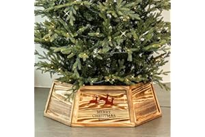 HarcoHome Wood Christmas Tree Collar, 30.7" Hexagon Christmas Tree Base Cover, Handcrafted Natural Wooden Christmas Tree Ring, Burnt Lumber Tree Skirt, Rustic (Burned)