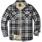 Puwasa Men's Sherpa Lined Cotton Flannel Shirt Jacket Plaid Button Up Jacket Coat for Men with Pocket