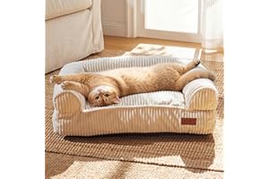 FUKUMARU Dog Couch Bed, Corduroy Cozy Cat Bed for Indoor Cats with Washable Cover, 28in Waterproof Orthopedic Dog Beds Sofa f