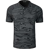 TAPULCO Mens Collarless Golf Shirts Short Sleeve Dry Fit Stretch Casual Breathable Lightweight Tshirts