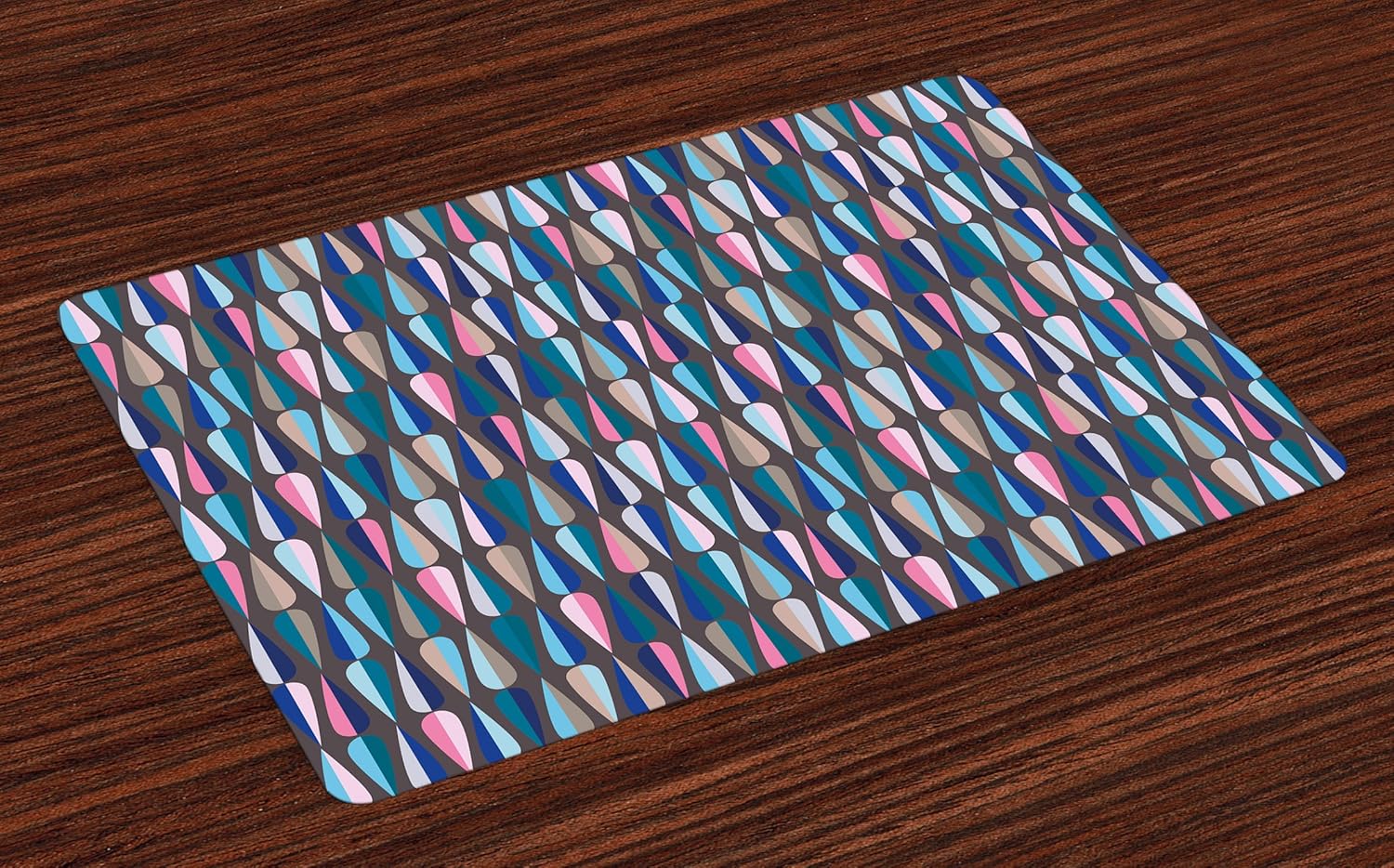 Ambesonne Mid Century Place Mats Set of 4, Modern Style Retro Pattern with Droplet Shapes Mosaic in Tones, Washable Fabric Placemats for Dining Room Kitchen Table Decor, Taupe Blue