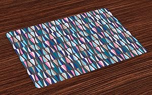 Ambesonne Mid Century Place Mats Set of 4, Modern Style Retro Pattern with Droplet Shapes Mosaic in Tones, Washable Fabric Placemats for Dining Room Kitchen Table Decor, Taupe Blue