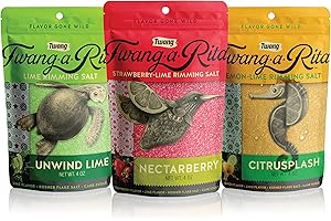 Twang-A-Rita Cocktail Rimming Salt Blend, Lime Variety, 4 Ounce Pouch (Set of 3) 1 Each: Strawberry-Lime, Lemon-Lime, Lime