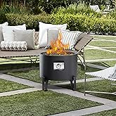 BAIDE HOME Portable Propane Fire Pit for Camping RV 50,000 BTU Round 15'' H x 16'' W Portable Gas Firepit W/Lid, Glass Rocks 