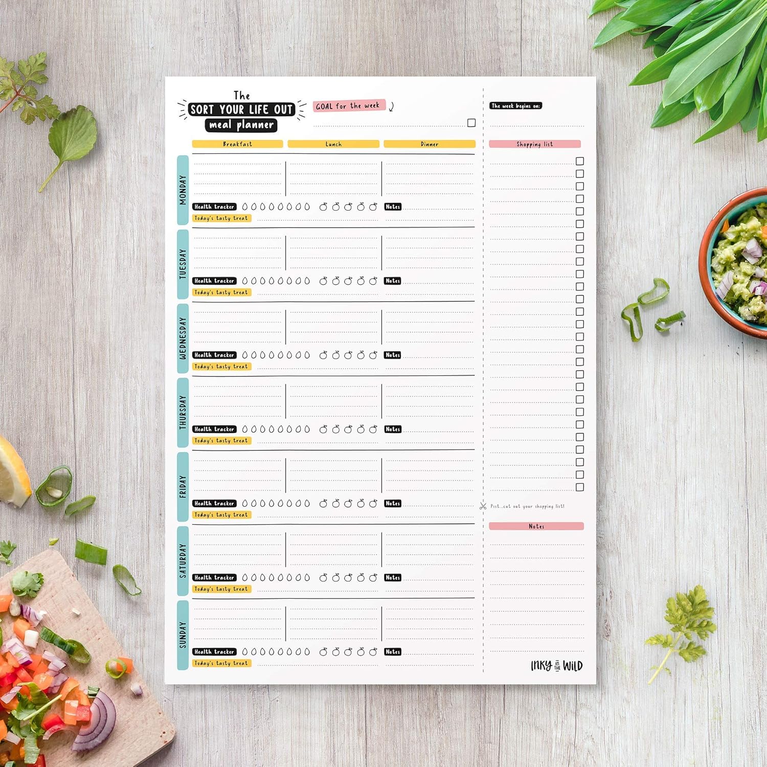 A4 Weekly Meal Planner with Health Tracker and Shopping List for Meal