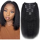 Kinky Straight Clip in Hair Extensions Real Human Hair Clip ins Natural Black Double Weft Clip ins for Women 12 Inch 120g 8pcs Kinky Straight Clip on Extensions Human Hair