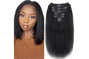 MIHUGASS Kinky Straight Clip in Hair Extensions Real Human Hair Clip ins Natural Black Double Weft Clip ins for Women 12 Inch 120g 8pcs Kinky Straight Clip on Extensions Human Hair