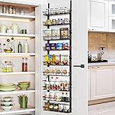 Churboro Over the Door Pantry Organizer Rack with 9 Adjustable Baskets, 9 Tiers Dual-use Hanging or Wall Mount Spice Rack Organizer, Black