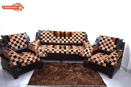 A.P Handloom Sofa Cover 3+1+1/Sofa Covers With Arm Rest Pink Polyster Cotton - Brown