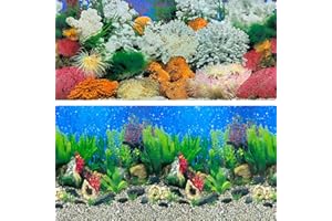 XCNO Aquatic Plant Aquarium Background Sticker Coral HD Fish Backgrounds for Aquariums Gravel Stone Fish Tank Wallpaper Decorations 2 Sided 12"x 25"