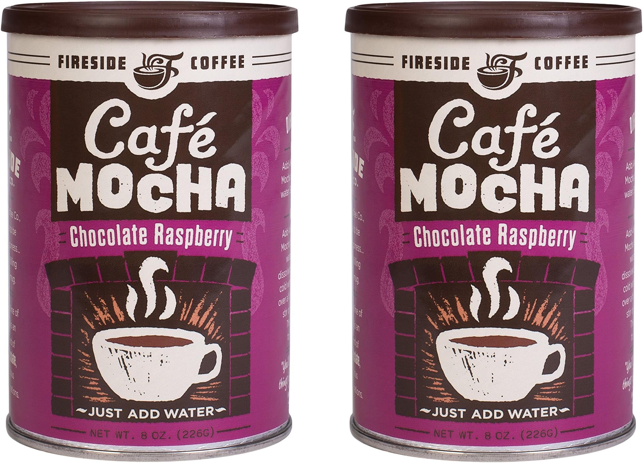 2 Pack - Fireside Coffee Café Mocha Instant Flavored Coffee 8 oz. Chocolate Raspberry