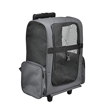 [pro.tec] 2 in 1 Hunderucksack / Hunde Trolley - Transporttasche für Hund / Katze (grau) - mit 4 Rollen