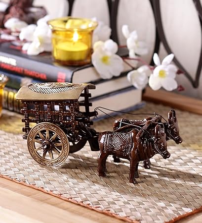 eCraftIndia Antique Finish Village Bullock Cart Brass Showpiece (16 cm x 9 cm x 8, Brown)