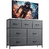WLIVE 7 Drawer Dresser TV Stand, Entertainment Center, Media Console Table with Metal Frame and Wood Top for TV up to 45 inch, Chest of Drawers for Bedroom, Living Room, Dark Grey