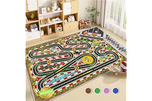 Fuzorise Kids Racing Rug Car Road Kid Rug Carpet Playmat for Playoom Traffic Road Kid Play Mat for Bedroom，Kids Educational City Traffic Road map Fun Carpet (Brown, 2.6ftx3.9ft)