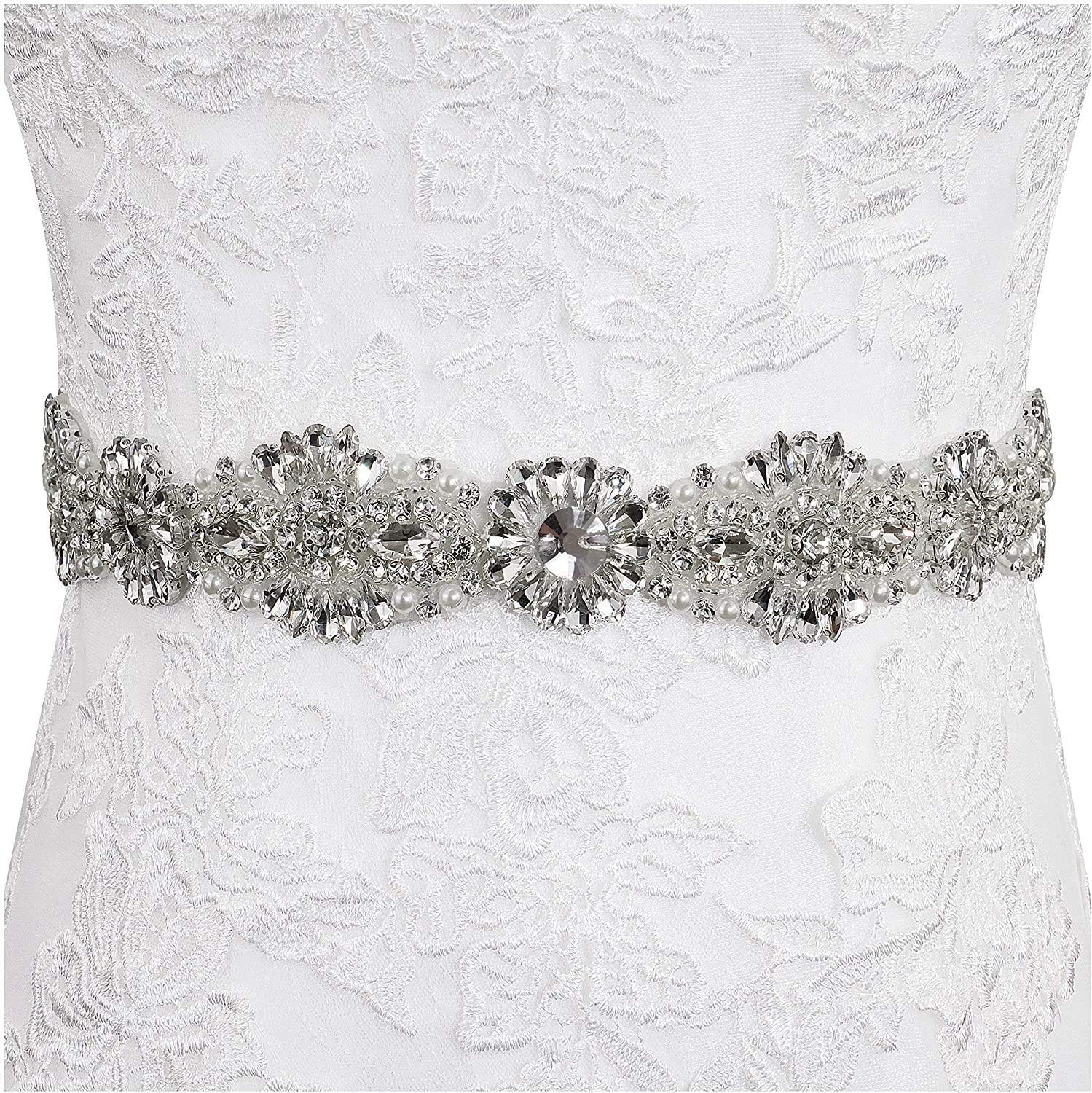 Lovful Women Wedding Bridal Belt,Sparkly Wedding Dress Belt,Rhinestone Belt with Organza Ribbon Sash
