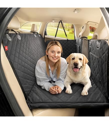 Petizer Dog Car Seat For Medium/Large Dogs - Hard Bottom Back Seat Extender With Seat Belt, Waterproof