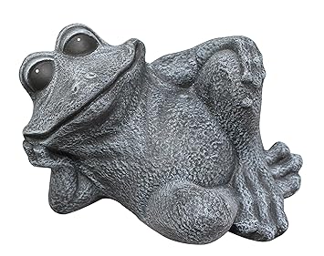 Tiefes Kunsthandwerk Steinfigur Frosch sitzend Steinguss Schiefergrau