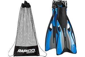 PHANTOM AQUATICS Rapido Boutique Collection Flipper Open Heel Adjustable Snorkel Fin with Snorkeling Gear Carry Bag, Easy Packing and Traveling Snorkeling Swim Fins for Men and Women