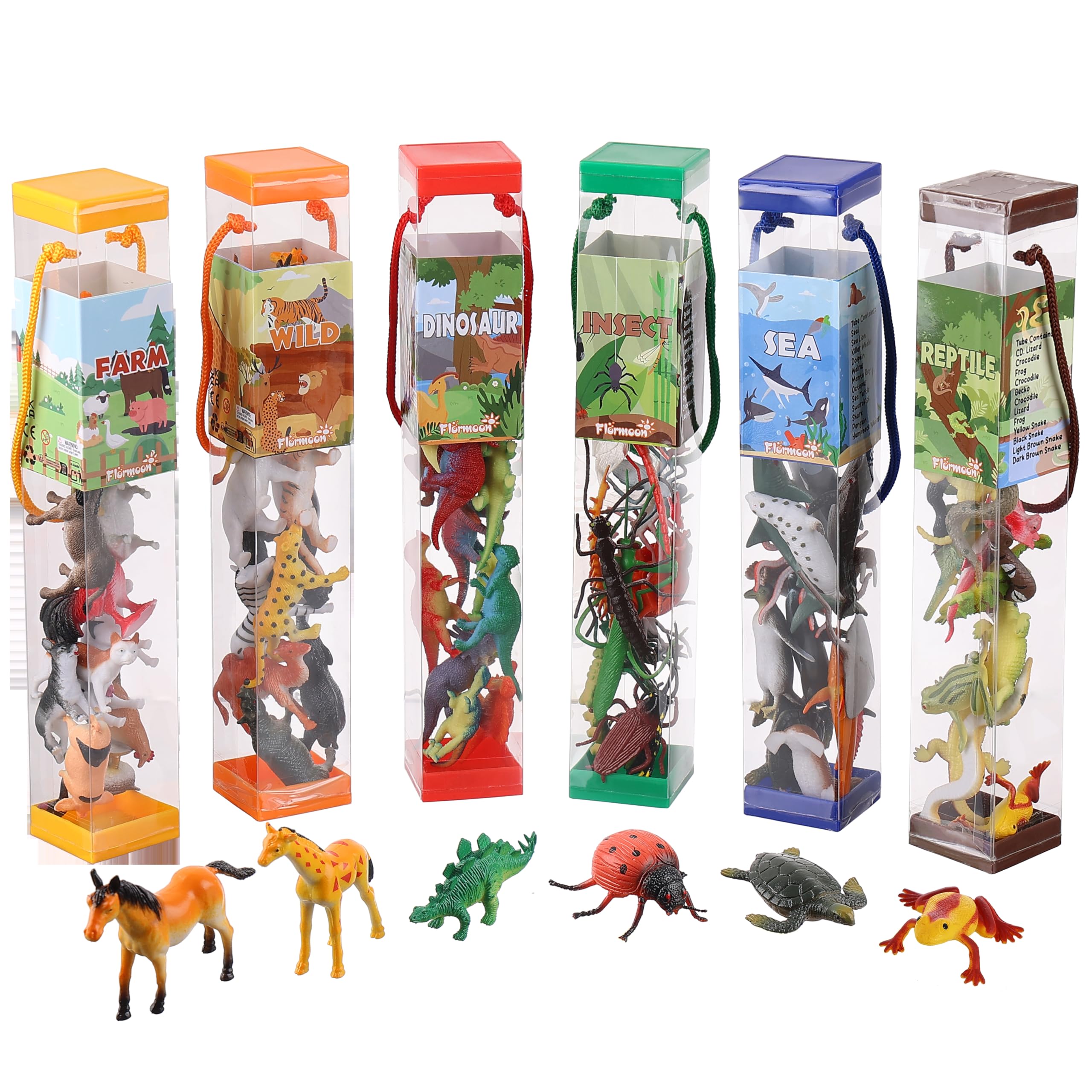FLORMOON Animal Figures, 72pcs Realistic Mini Dinosaur Insect Sea Farm Reptile Wild Jungle Animal Toys, Early Educational Toys, Birthday Party Cake Topper Gift for Kids
