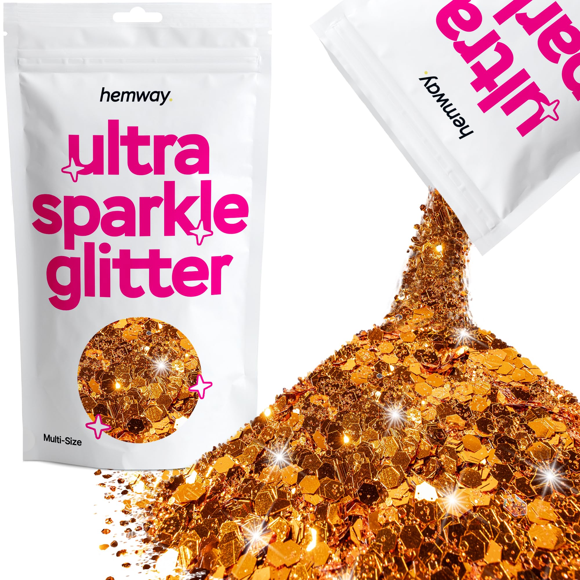 Hemway Ultra Sparkle Glitter Copper 100g Multi Size | Glitter for Arts & Craft, Makeup, Nail Art, Crafting, Card Making, Sparkle Decoration
