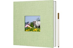 Yopih DIY Linen Scrapbook Photo Album with Self-Adhesive Pages for 4x6 5x7 2x3 Pictures, Featuring Picture Display Window and Metallic Pen - 20 Sheets/40 Pages