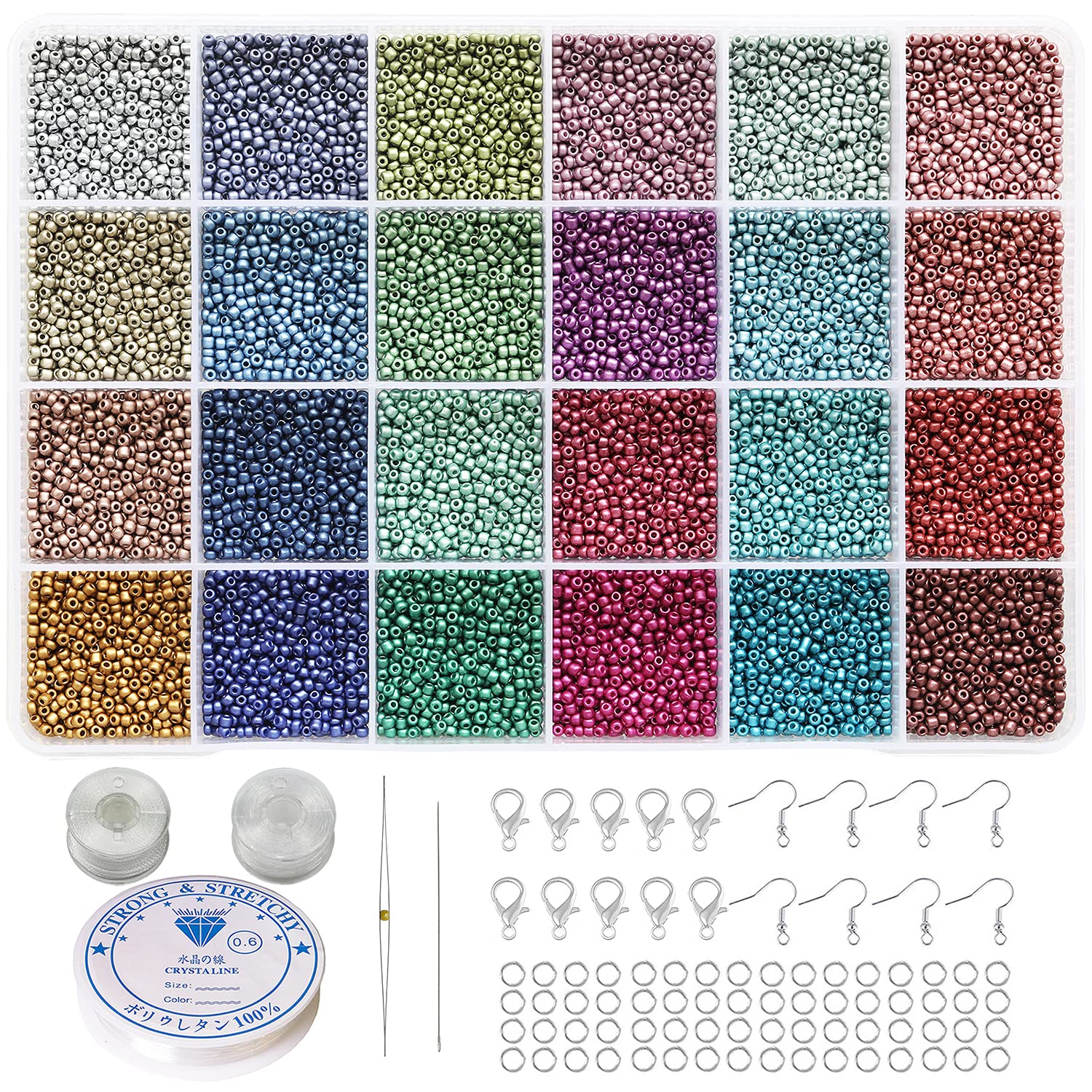 Bala&Fillic Size 2mm 12/0 Seed Beads 24 Colors Total 14400 pcs in Box Small Craft Seed Beads for Making Jewelry Bracelets and Earrings (600pcs/Color,24 Colors)