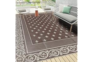 Pauwer 9'x12' Reversible Outdoor Rug, Waterproof Plastic Straw Area Rug for Patios, RV Mat, Camping, Picnic, Beach, Balcony, Pet Friendly, Lightweight