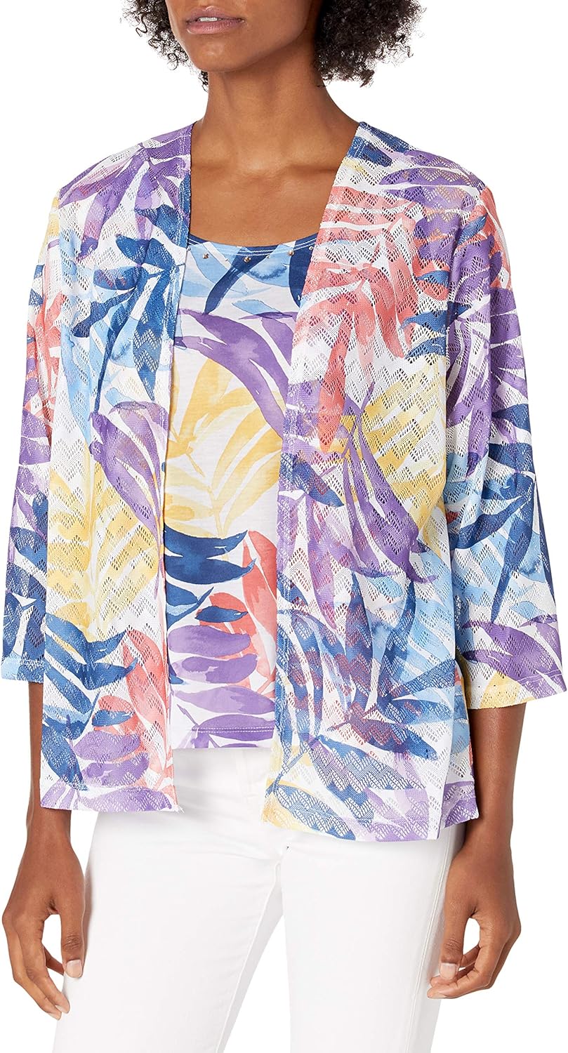 Alfred Dunner Women's Watercolor Leaf Printed Two for One Top at  Women’s Clothing store