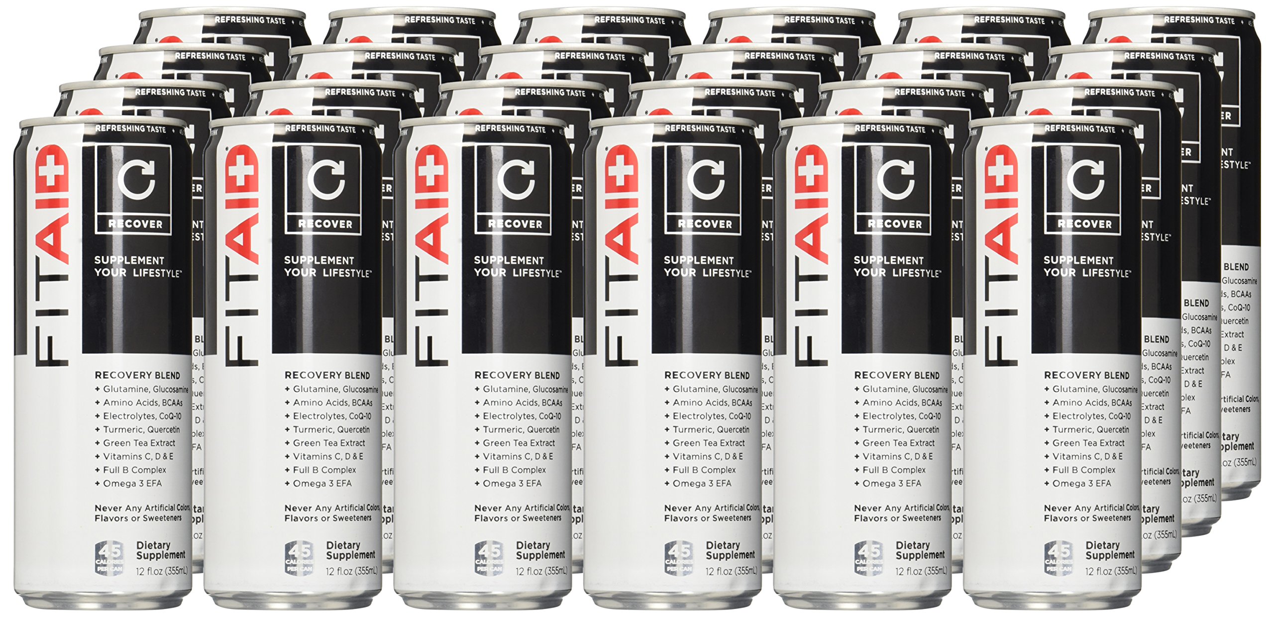 FITAID Recovery Blend | 100% Clean & Paleo Friendly | No Artificial Colors, Flavors or Sweeteners | BCAAs, L-Glutamine, L-Arginine, Omega 3s, 12 Fl Oz (Pack of 24)