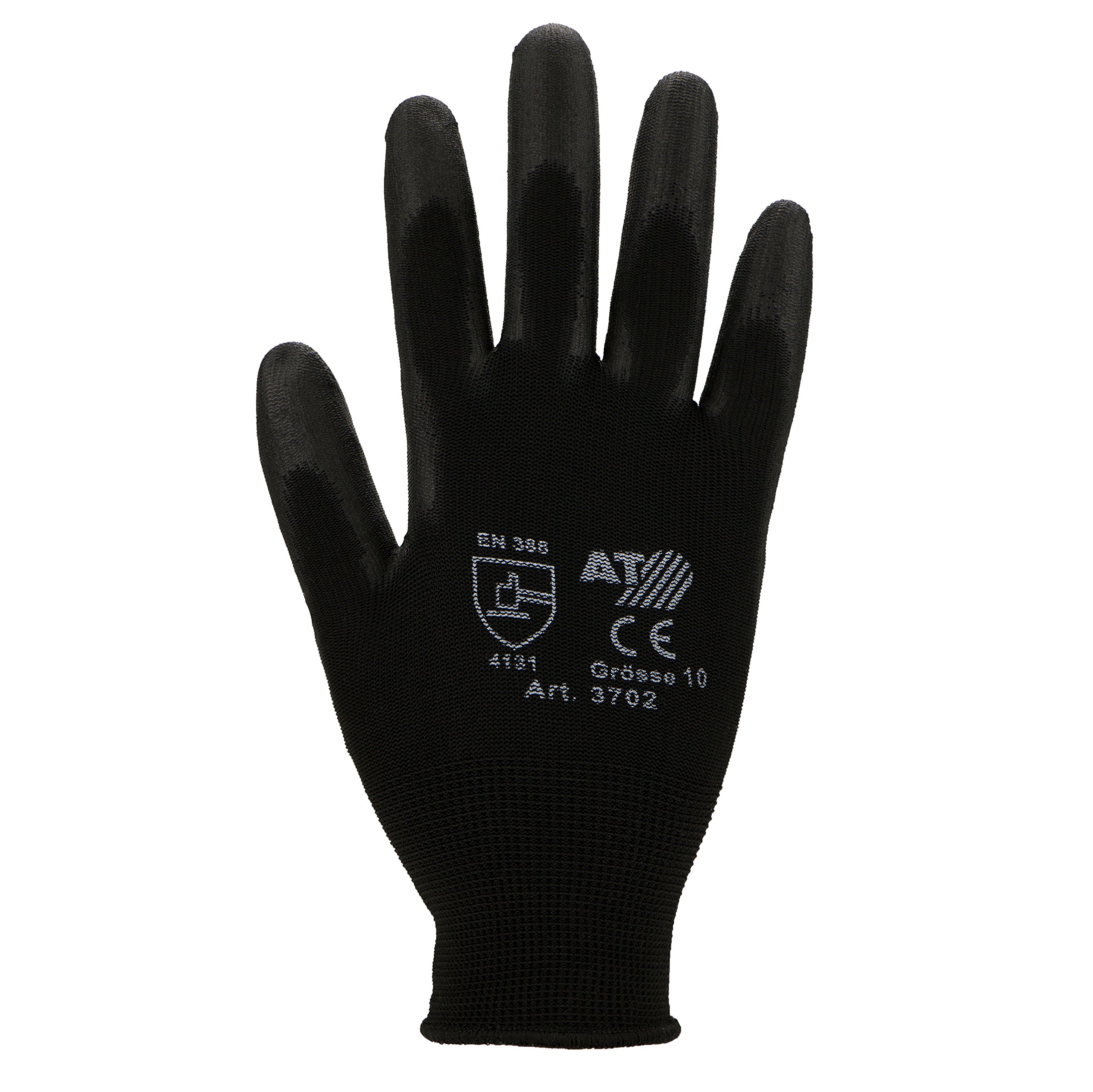 Asatex 3702 6 Fine Knit Gloves with PU Coating, Black, Size 6