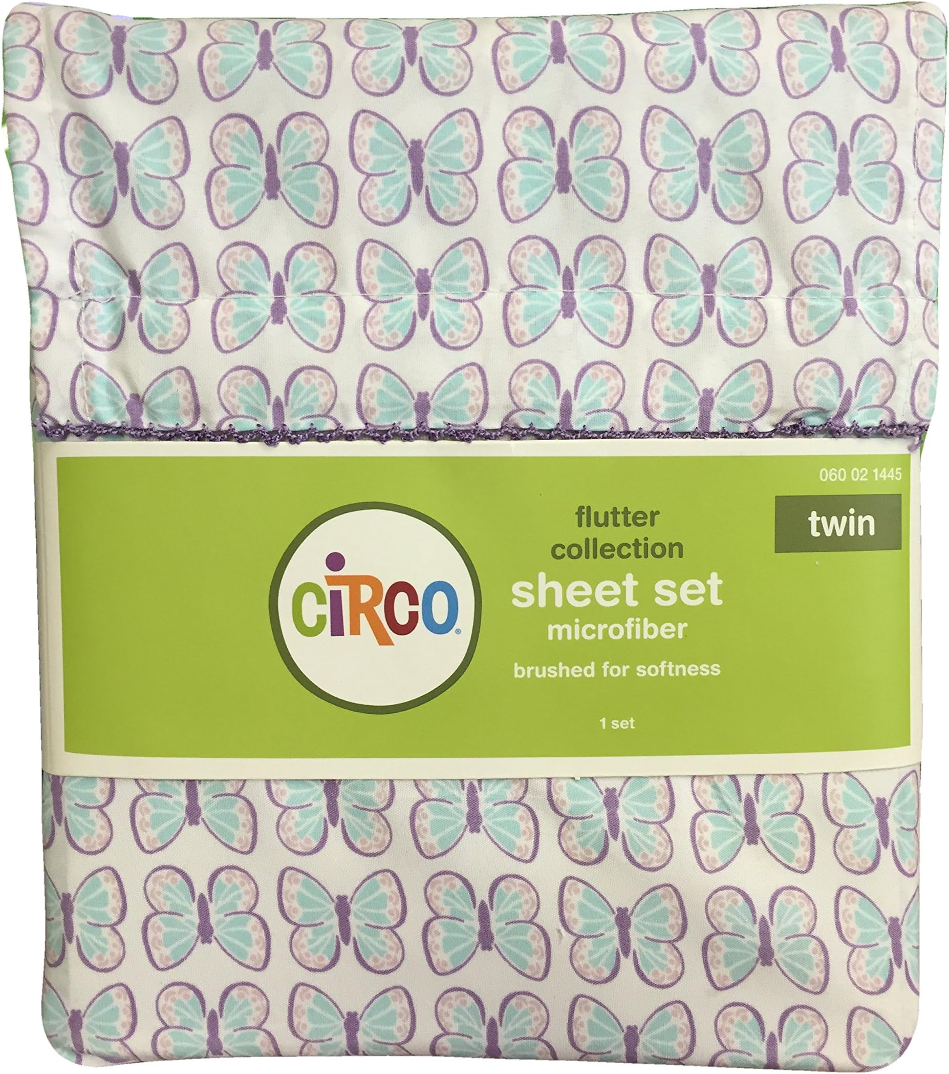 Target Brands Circo Flutter Collection Microfiber Twin Sheet Set - Purple & Light Turquoise Butterflies - Flat Sheet, Fitted Sheet, Standard Pillowcase