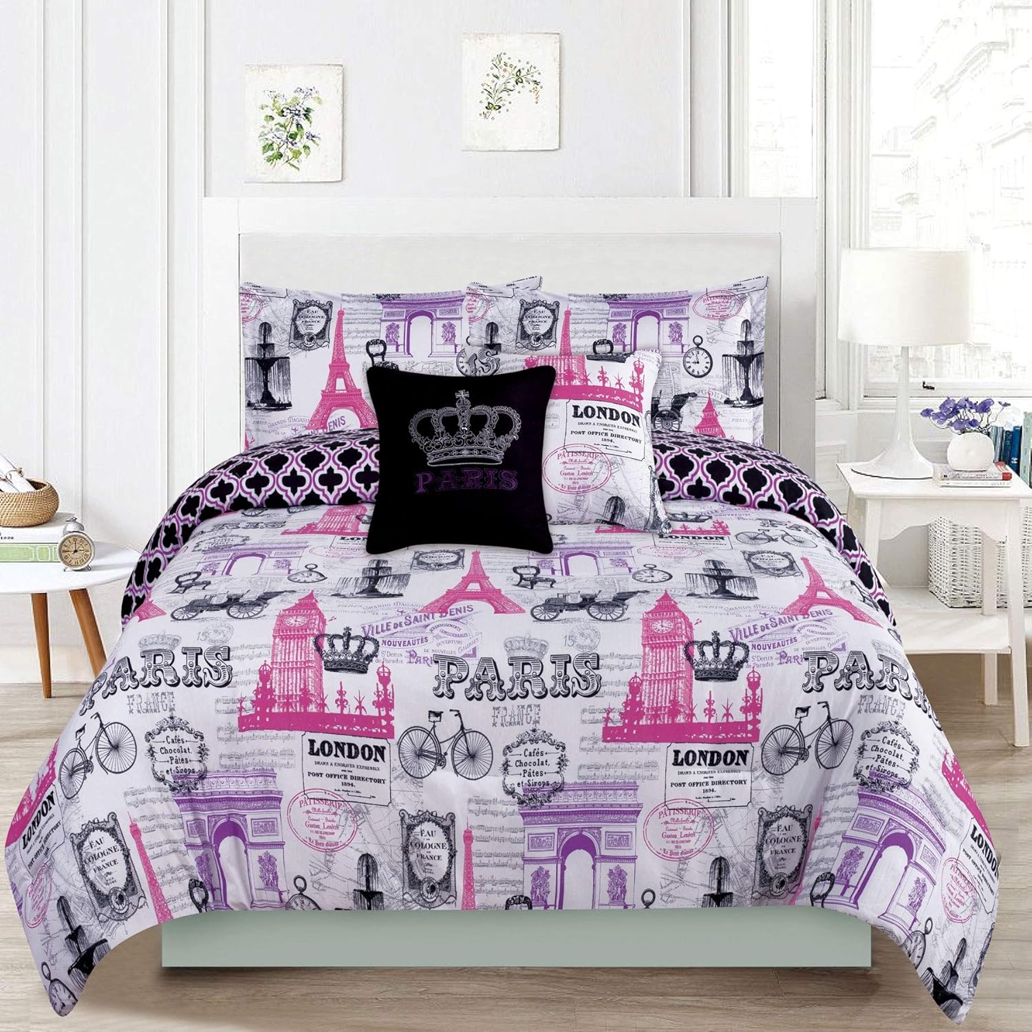 Amazon Com Bedding Queen 5 Piece Girls Comforter Bed Set Paris