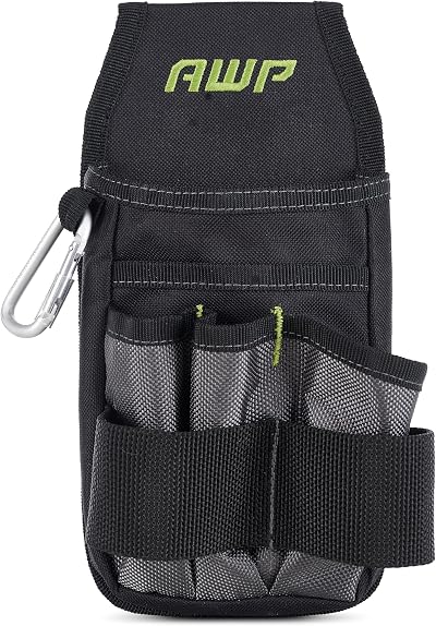 AWP L-804-1 Organizer Tool Pouch 7 Pockets Metal Belt Clip Black Gray