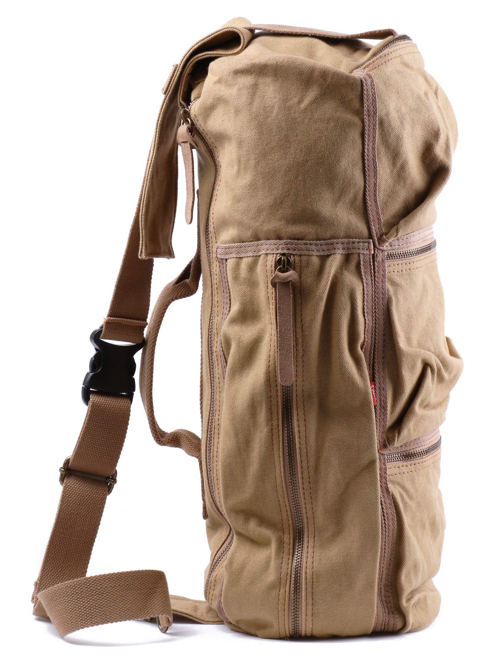 Cylinder Canvas Bag Travel Outdoor Hiking Bag Luggage Satchel Bag Should Bags(Khaki)