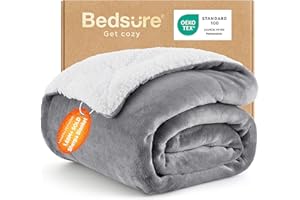 Bedsure GentleSoft Sherpa Fleece Throw Blanket for Couch - Thick and Warm Christmas Blanket for Winter, Soft Fuzzy Plush Throw Gifts for Women and Men, Grey, 50x60 Inches