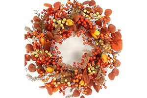 Wreaths Wish 26 Inch Fall Wreath for Front Door, Artificial Autumn Wreath with Maple Leaves,Oak Leaves,Flowers,and Berries, Thanksgiving & Halloween Fall Decor for Indoor Outdoor Wall Window