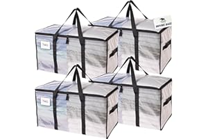 RUGGED RHINO 4 Pack Heavy Duty Extra Large Moving Bags, Durable Bag with Strong Handles and Zipper, Moving Boxes Alternative for College Packing, Holiday Décor, Space Saving Storage with Label, Clear