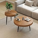 Permory Round Coffee Table Set of 2, Accent Sofa Center Table for Farmhouse and Living Room, Tool-Free and Easy Assembly (Bro