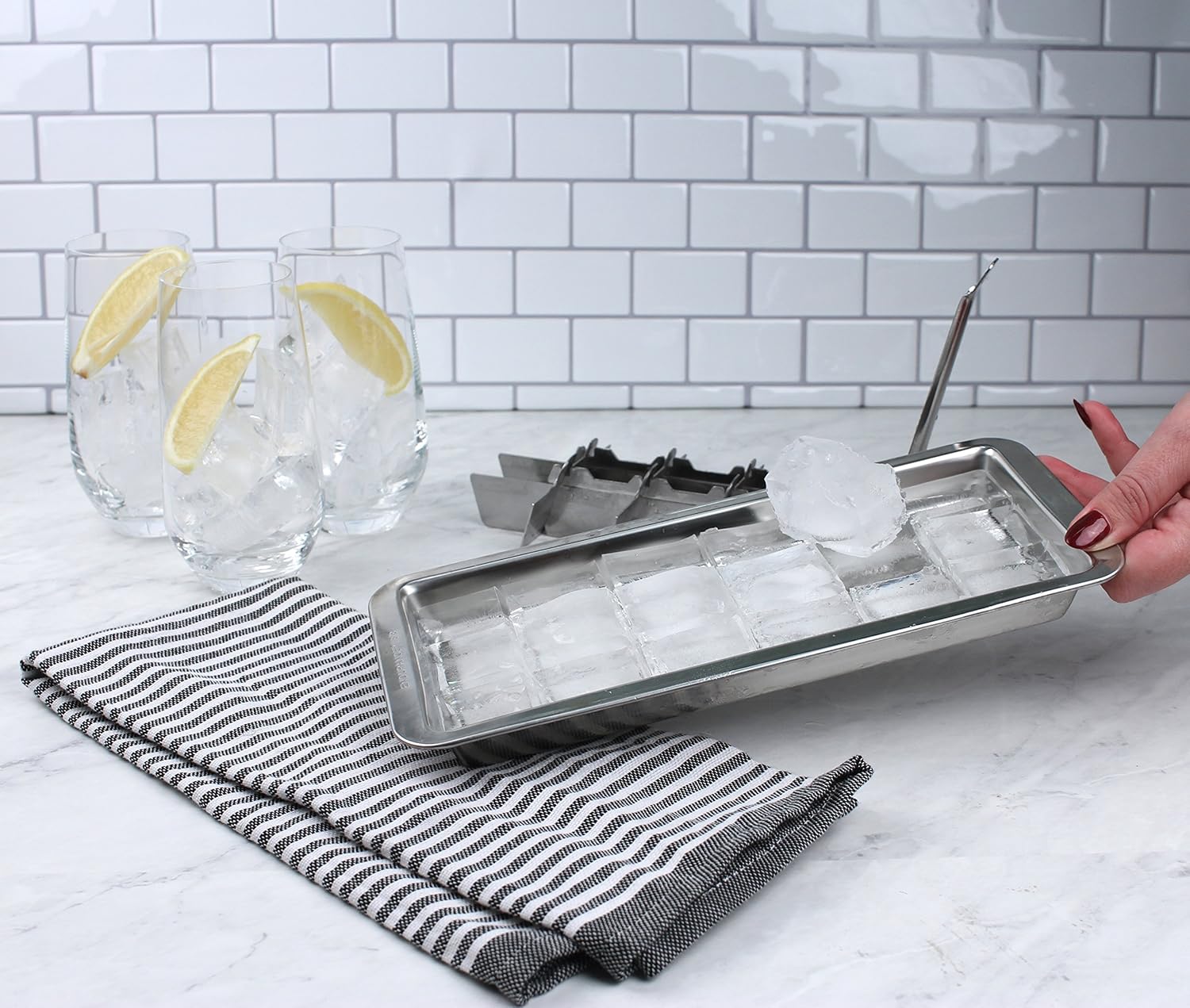 RSVP International Endurance Vintage Inspired Ice Cube Tray, 11" | Retro Design for Bars & Kitchens | Levers Remove Cubes | Heavy Duty Stainless Steel | Dishwasher Safe: Kitchen & Dining