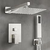 Fransiton Shower Faucet set with Shower head 10 Inches Rainfall Shower Head and Handle Set Single Handle Wall Mounted Shower System Set with Female Threads Valve Body(Brushed Nickel)