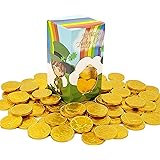 St. Patrick's Day Lucky Belgian Milk Chocolate Gold Coins, Nut Free, Kosher Certified, 1LB Leprechaun Box (Single)