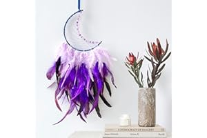 DKSUWE Dream Catcher for Girls, Purple Moon Feather Wall Decor, Perfect Handmade Hanging for Home Decor, Girl’s Bedroom, Art Ornament Craft Gift (Purple Moon)