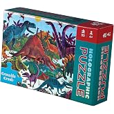Crocodile Creek 50-Piece Holographic Jigsaw Puzzle - Fun Table or Floor Puzzles for Kids Ages 4-6 and Up - Includes Heavy-Duty Box for Storage - Dinosaurs - 12" x 8" Finished