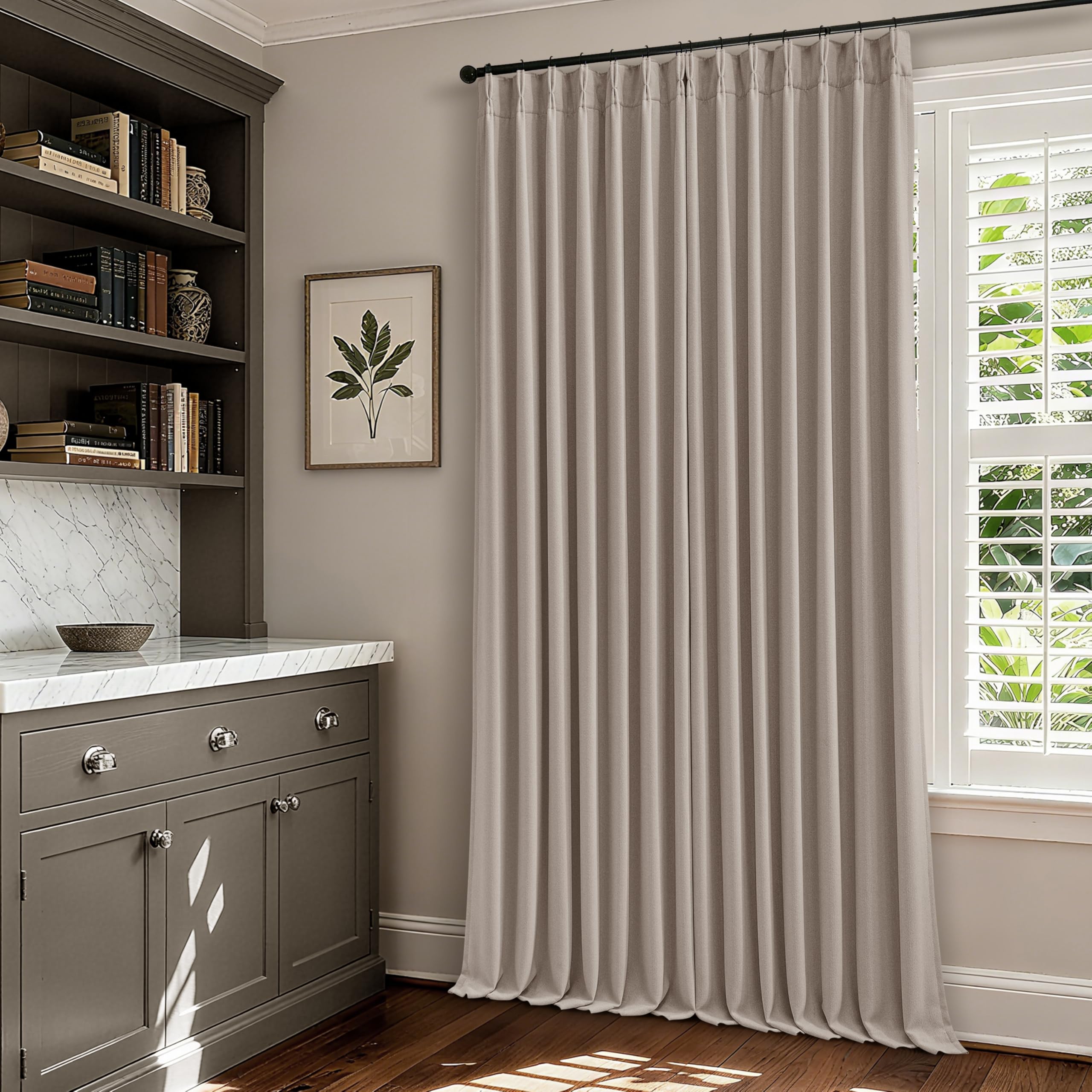 Photo 1 of 70 Inch Extra Wide Blackout Curtain 90 Inches Long for Living Room Pinch Pleated Thick Linen Thermal Insulated Drapes Back Tab Burlywood Birch 100% Black Out Curtain for Bedroom Large Window 1 Panel