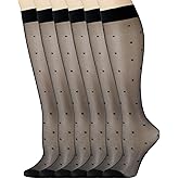 Eurzom 3 Pairs Women's Dot Knee High Socks Black Polka Dot Patterned Sheer Tube Stockings 15 Denier Nylon Sheer Thin Cool Knee High Stockings Summer Gift for Women
