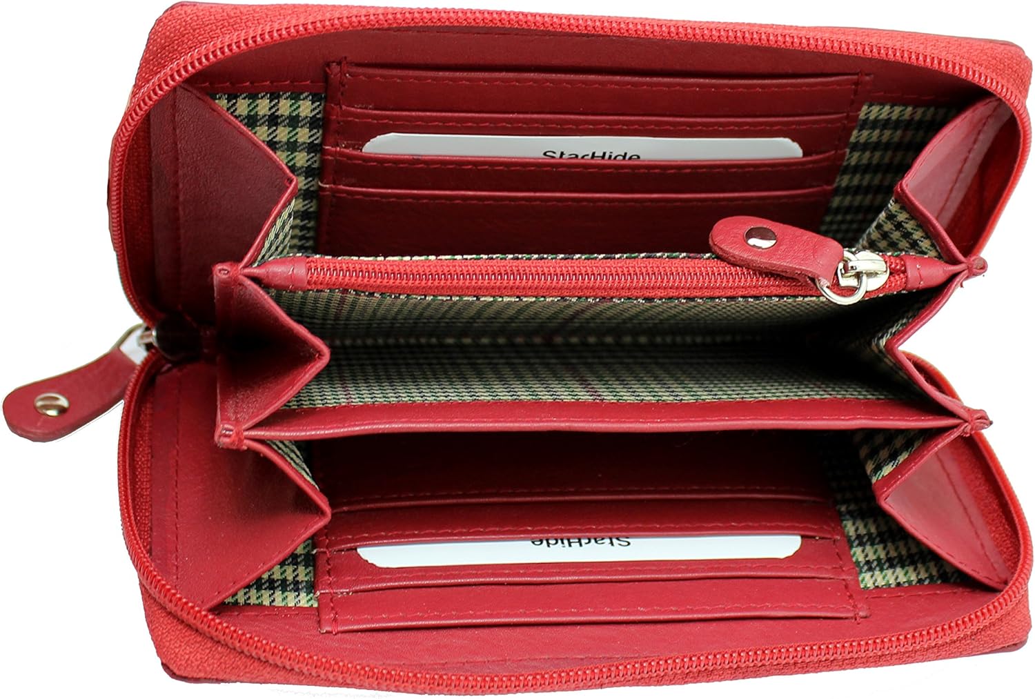 STARHIDE Women RFID Blocking Real Leather Full Zip Around Purse 5520 (Red), 17cm x 11cm x 3.5cm - Image 4
