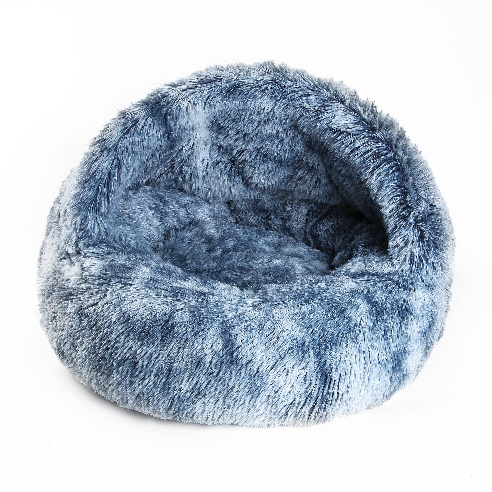 Photo 1 of Calming Dog Beds & Cat Beds for Small Dogs, Cat Cave with Hooded Cover Bed - Washable Round Beds for Small Medium Pets - Anti-Slip Faux Fur Fluffy Warming Pet Bed (25 X 25inch)